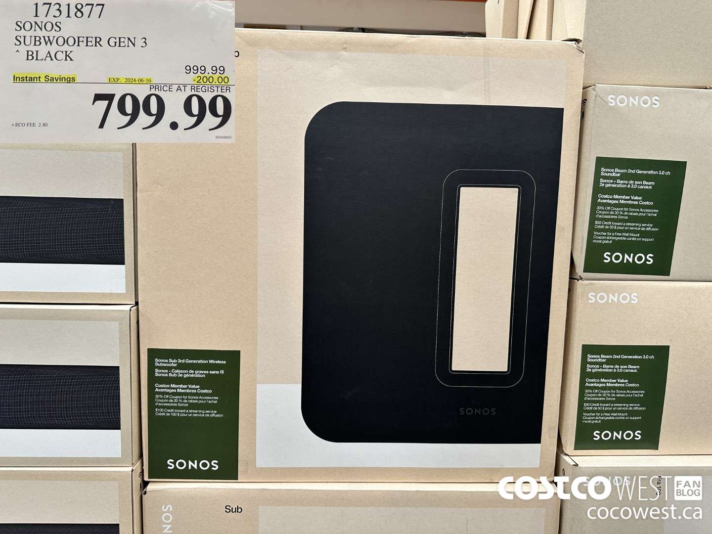 1731877 SONOS SUB (GEN 3) WIRELESS SUBWOOFER ($200.00 INSTANT SAVINGS EXPIRES ON 2024-06-16) $799.99