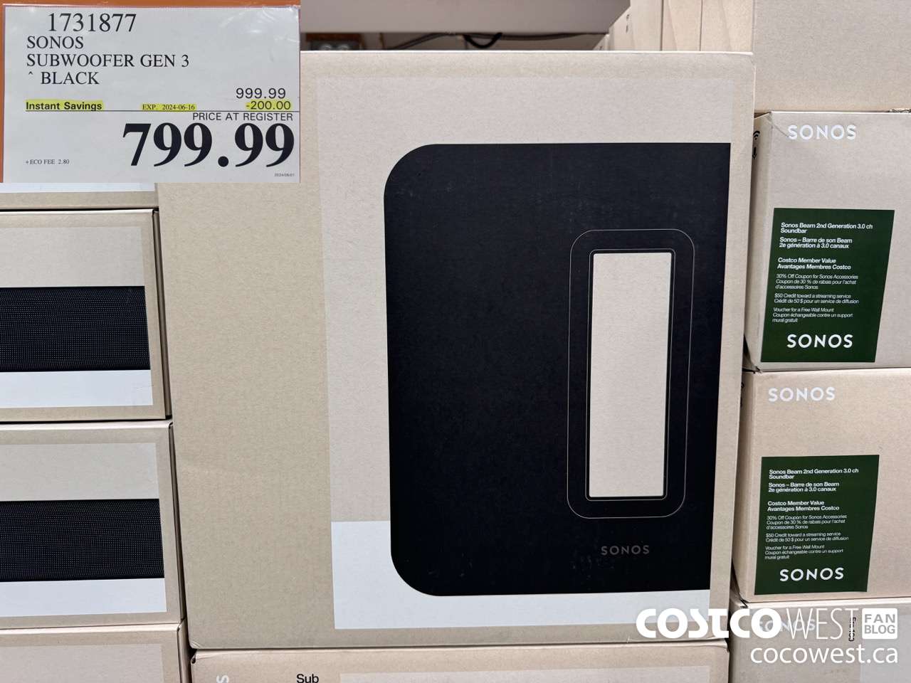 1731877 SONOS SUB (GEN 3) WIRELESS SUBWOOFER ($200.00 INSTANT SAVINGS EXPIRES ON 2024-06-16) $799.99