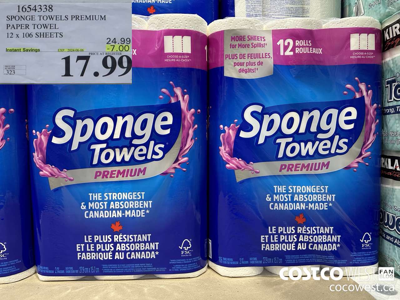 1654338 SPONGE TOWELS PREMIUM PAPER TOWEL 12 X 106 SHEETS ($7.00 INSTANT SAVINGS EXPIRES ON 2024-06-06) $17.99