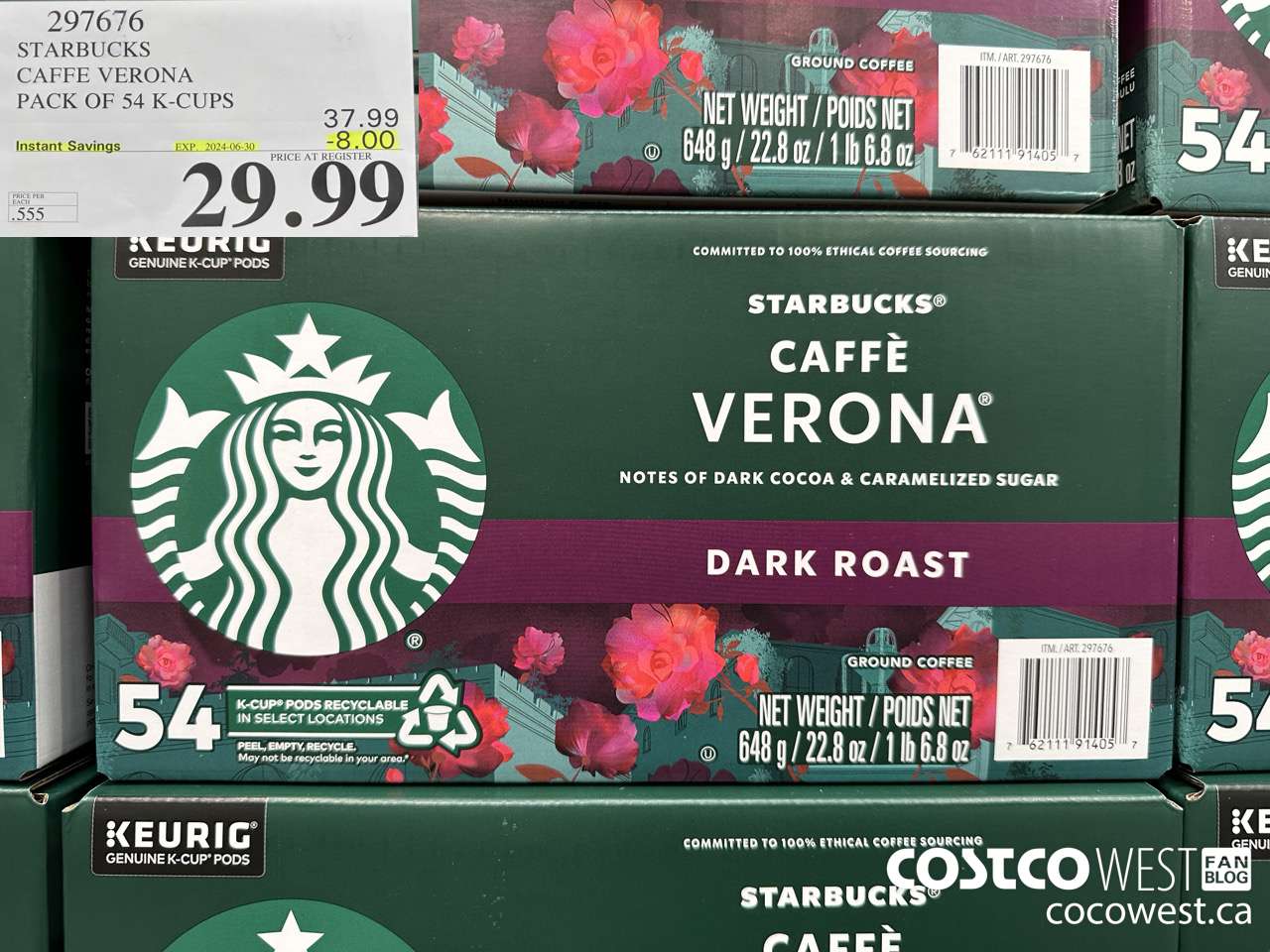 297676 STARBUCKS CAFFE VERONA K-CUPS 54 COUNT ($8.00 INSTANT SAVINGS EXPIRES ON 2024-06-30) $29.99