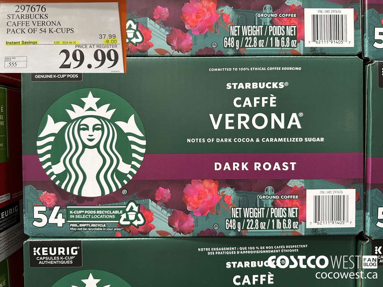 297676 STARBUCKS CAFFE VERONA K-CUPS 54 COUNT ($8.00 INSTANT SAVINGS EXPIRES ON 2024-06-30) $29.99