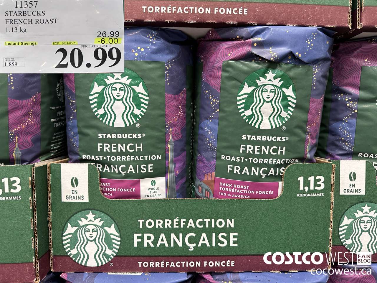 11357 STARBUCKS FRENCH ROAST 1.13KG ($6.00 INSTANT SAVINGS EXPIRES ON 2024-06-23) $20.99