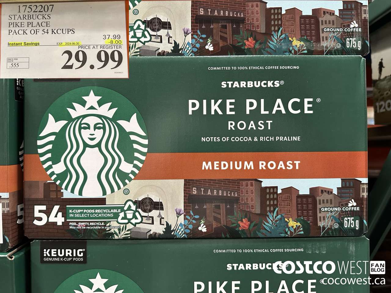 1752207 STARBUCKS PIKE PLACE PACK OF 54 KCUPS  ($8.00 INSTANT SAVINGS EXPIRES ON 2024-06-30) $29.99