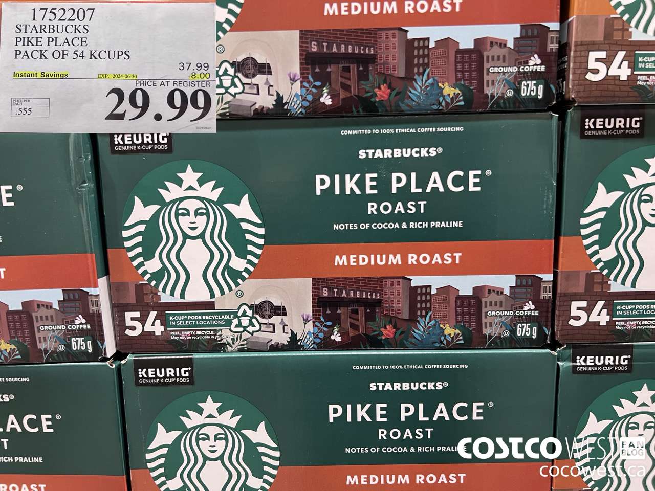 1752207 STARBUCKS PIKE PLACE PACK OF 54 KCUPS  ($8.00 INSTANT SAVINGS EXPIRES ON 2024-06-30) $29.99