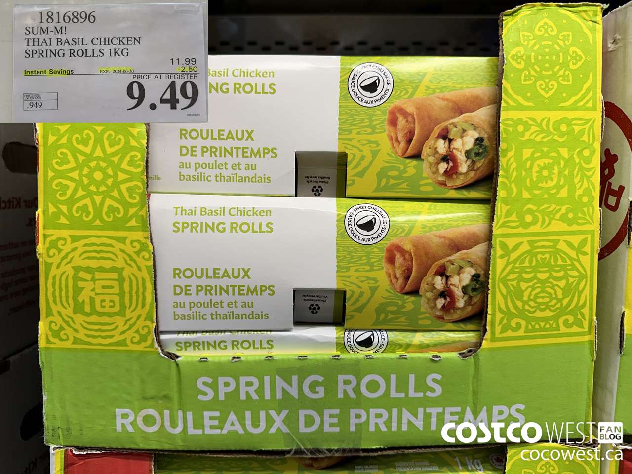 1816896 SUM-M! THAI BASIL CHICKEN SPRING ROLLS 1KG ($2.50 INSTANT SAVINGS EXPIRES ON 2024-06-30) $9.49
