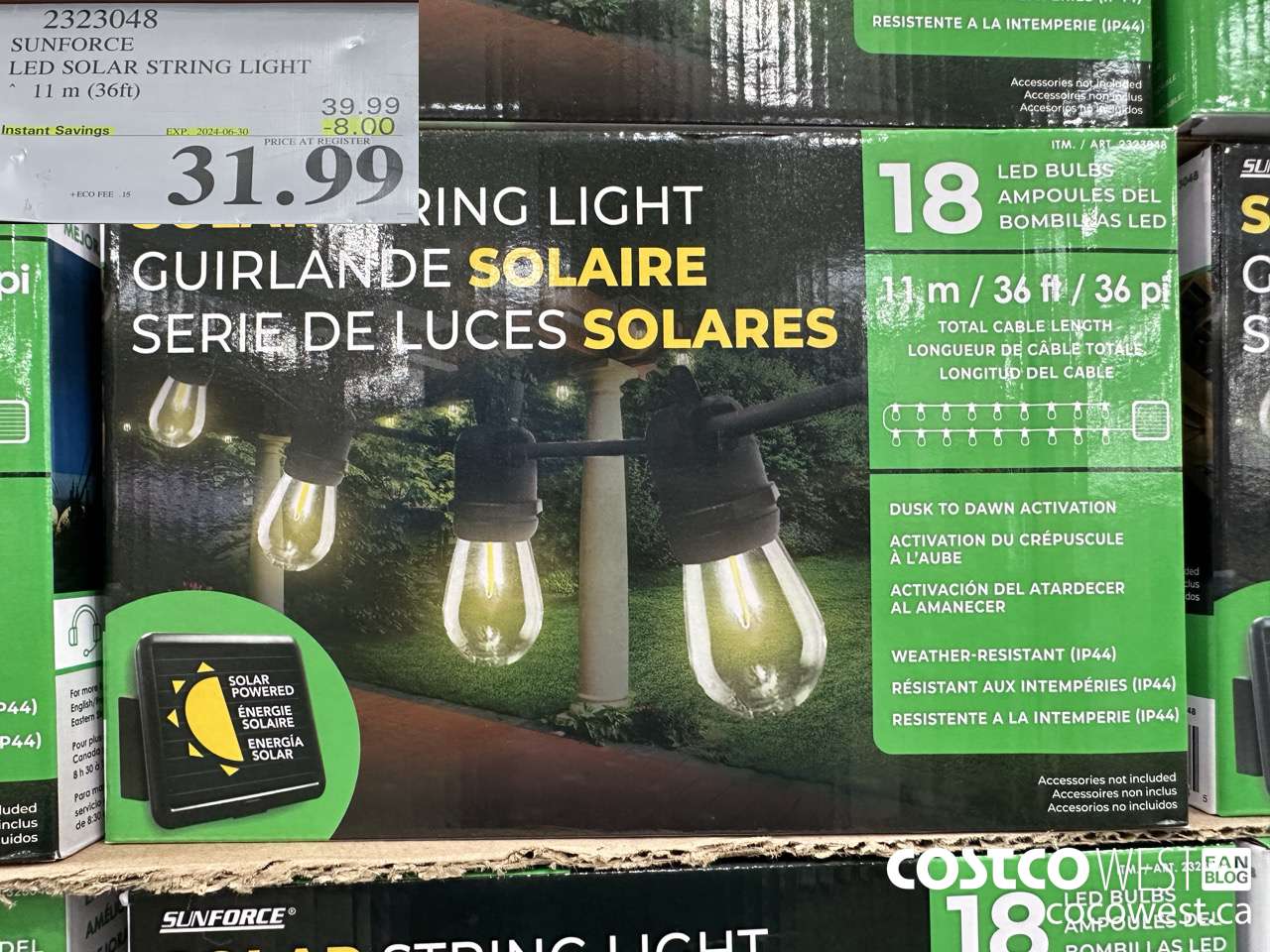 2323048 SUNFORCE LED SOLAR STRING LIGHT 11M (36FT) ($8.00 INSTANT SAVINGS EXPIRES ON 2024-06-30) $31.99