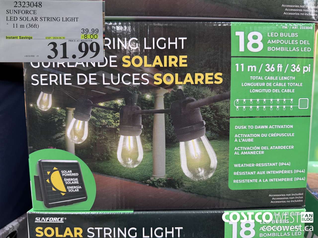 2323048 SUNFORCE LED SOLAR STRING LIGHT 11M (36FT) ($8.00 INSTANT SAVINGS EXPIRES ON 2024-06-30) $31.99
