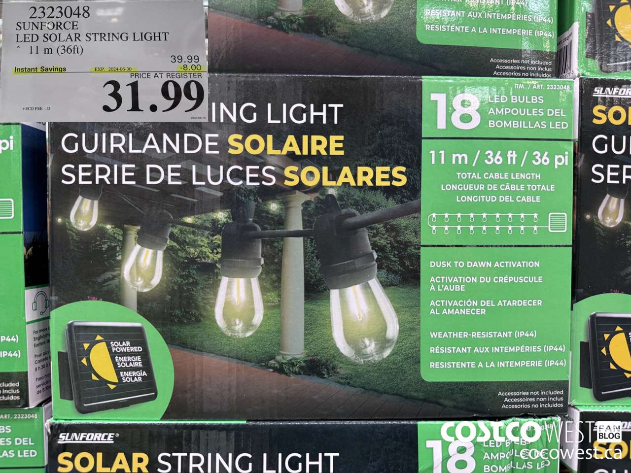 2323048 SUNFORCE LED SOLAR STRING LIGHT 11M (36FT) ($8.00 INSTANT SAVINGS EXPIRES ON 2024-06-30) $31.99