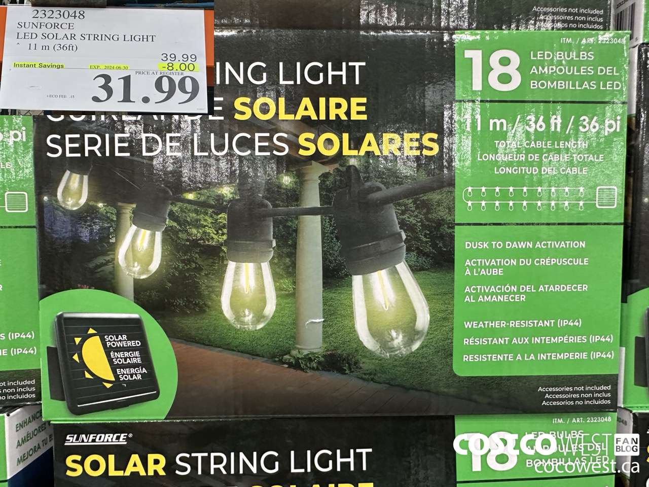2323048 SUNFORCE LED SOLAR STRING LIGHT 11M (36FT) ($8.00 INSTANT SAVINGS EXPIRES ON 2024-06-30) $31.99
