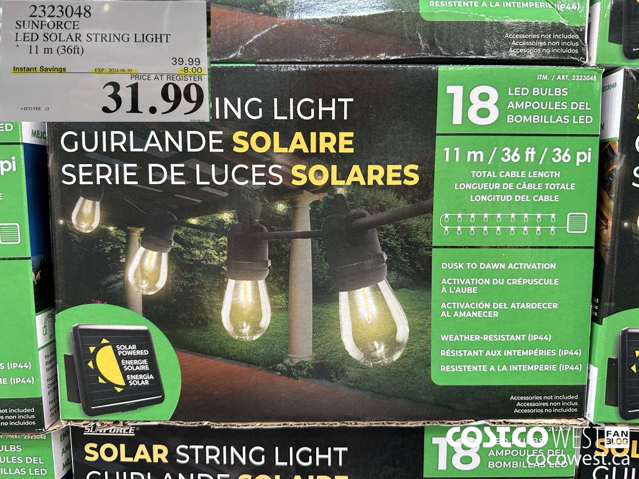 2323048 SUNFORCE LED SOLAR STRING LIGHT 11M (36FT) ($8.00 INSTANT SAVINGS EXPIRES ON 2024-06-30) $31.99
