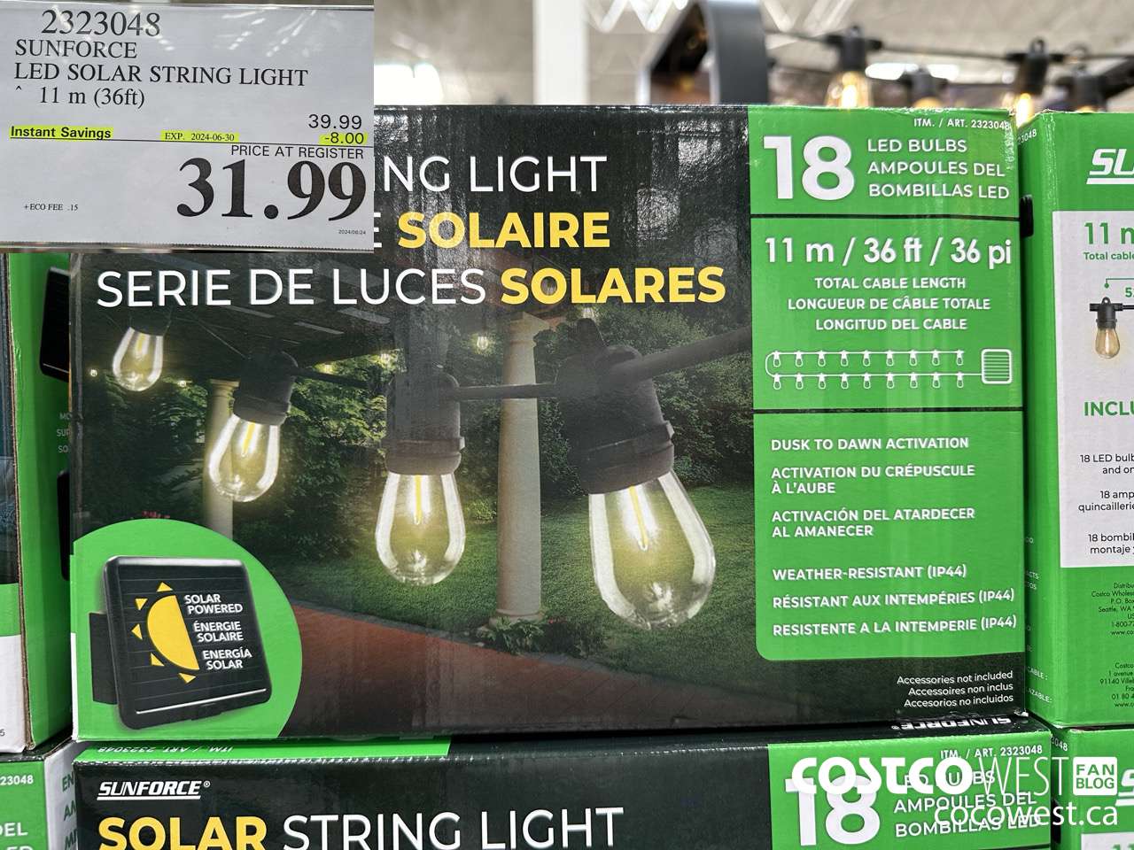 2323048 SUNFORCE LED SOLAR STRING LIGHT 11M (36FT) ($8.00 INSTANT SAVINGS EXPIRES ON 2024-06-30) $31.99
