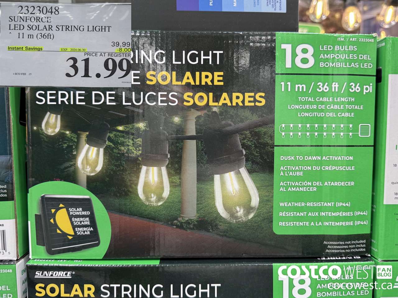 2323048 SUNFORCE LED SOLAR STRING LIGHT 11M (36FT) ($8.00 INSTANT SAVINGS EXPIRES ON 2024-06-30) $31.99