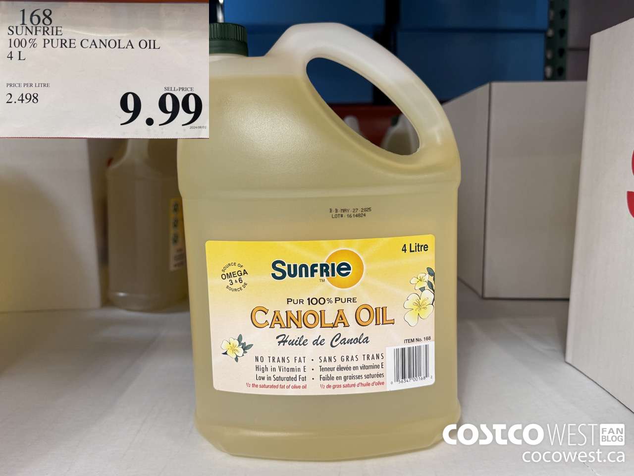 168 SUNFRIE 100% PURE CANOLA OIL 4L $9.99