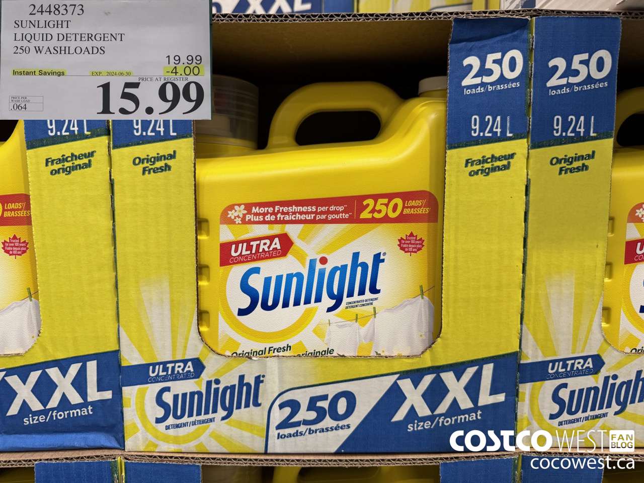 2448373 SUNLIGHT LIQUID DETERGENT 250 WASHLOADS ($4.00 INSTANT SAVINGS EXPIRES ON 2024-06-30) $15.99