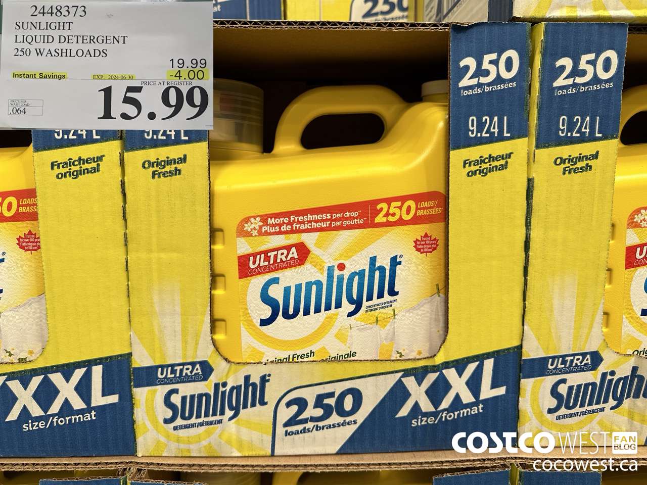 2448373 SUNLIGHT LIQUID DETERGENT 250 WASHLOADS ($4.00 INSTANT SAVINGS EXPIRES ON 2024-06-30) $15.99