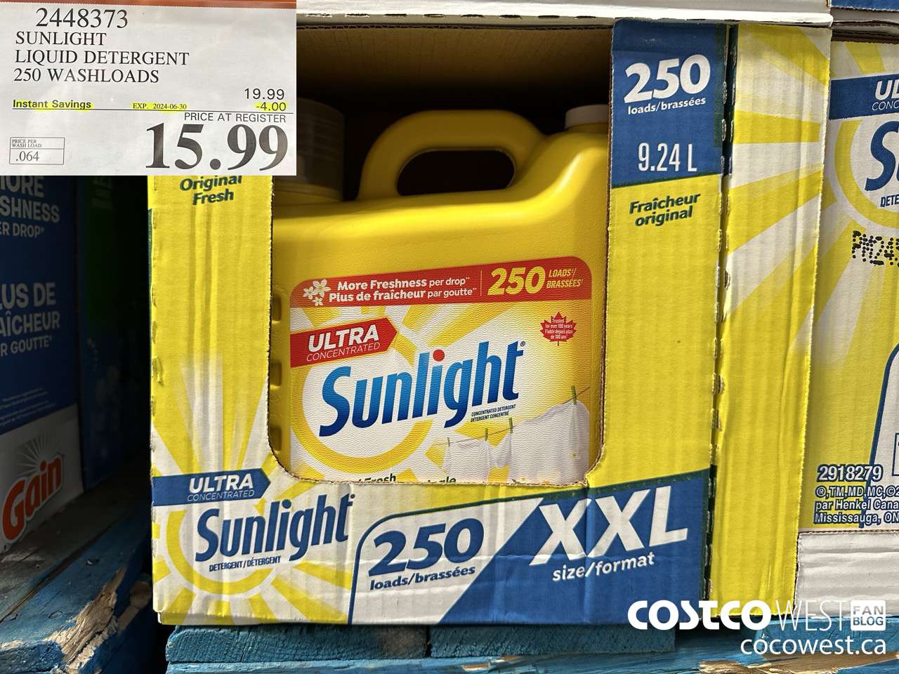 2448373 SUNLIGHT LIQUID DETERGENT 250 WASHLOADS ($4.00 INSTANT SAVINGS EXPIRES ON 2024-06-30) $15.99