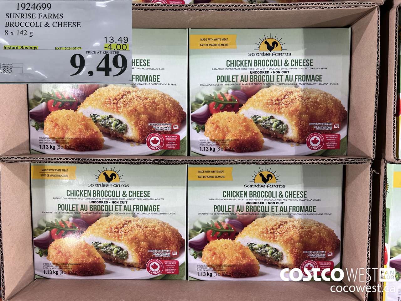 1924699 SUNRISE FARMS BROCCOLI & CHEESE 8 X 142 G ($4.00 INSTANT SAVINGS EXPIRES ON 2024-07-07) $9.49