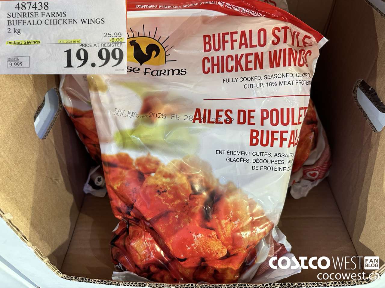 487438 SUNRISE FARMS BUFFALO CHICKEN WINGS 2 kg ($6.00 INSTANT SAVINGS EXPIRES ON 2024-06-09) $19.99