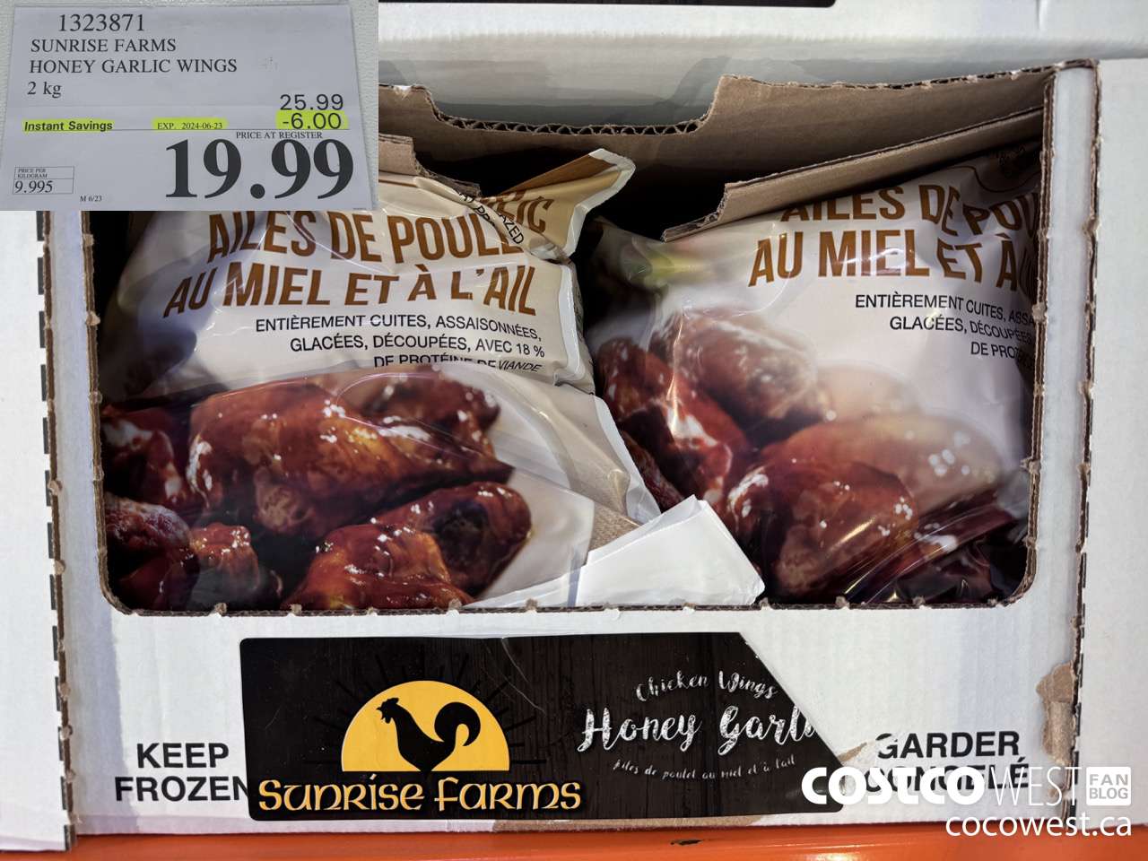 1323871 SUNRISE FARMS HONEY GARLIC WINGS 2 kg ($6.00 INSTANT SAVINGS EXPIRES ON 2024-06-23) $19.99