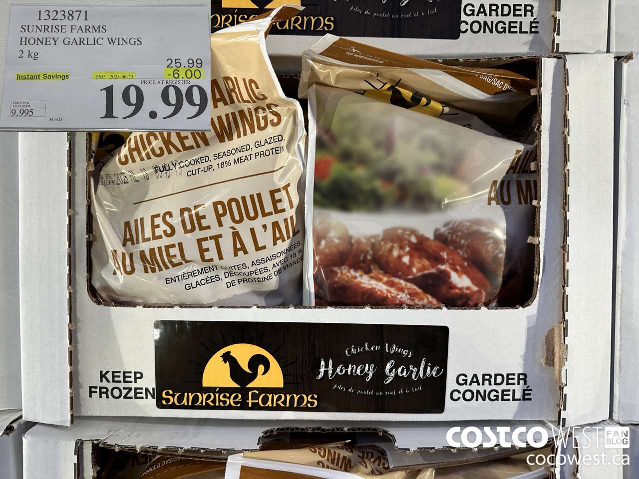 1323871 SUNRISE FARMS HONEY GARLIC WINGS 2 kg ($6.00 INSTANT SAVINGS EXPIRES ON 2024-06-23) $19.99