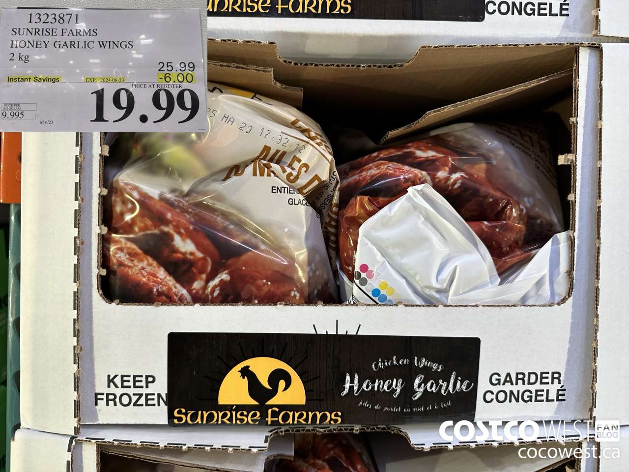 1323871 SUNRISE FARMS HONEY GARLIC WINGS 2 kg ($6.00 INSTANT SAVINGS EXPIRES ON 2024-06-23) $19.99