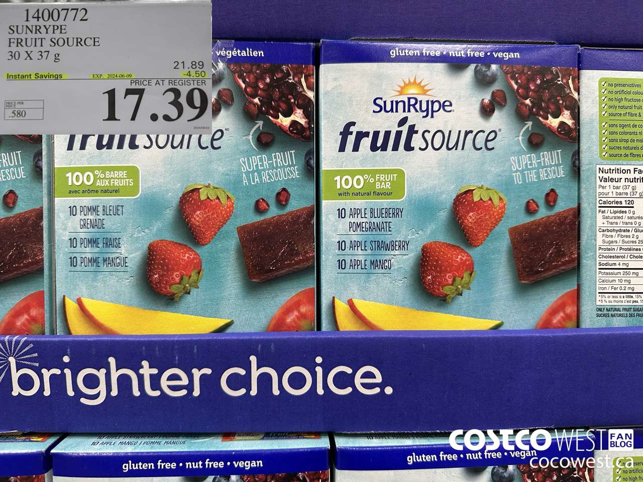 1400772 SUNRYPE FRUIT SOURCE 30 X 37 G ($4.50 INSTANT SAVINGS EXPIRES ON 2024-06-09) $17.39