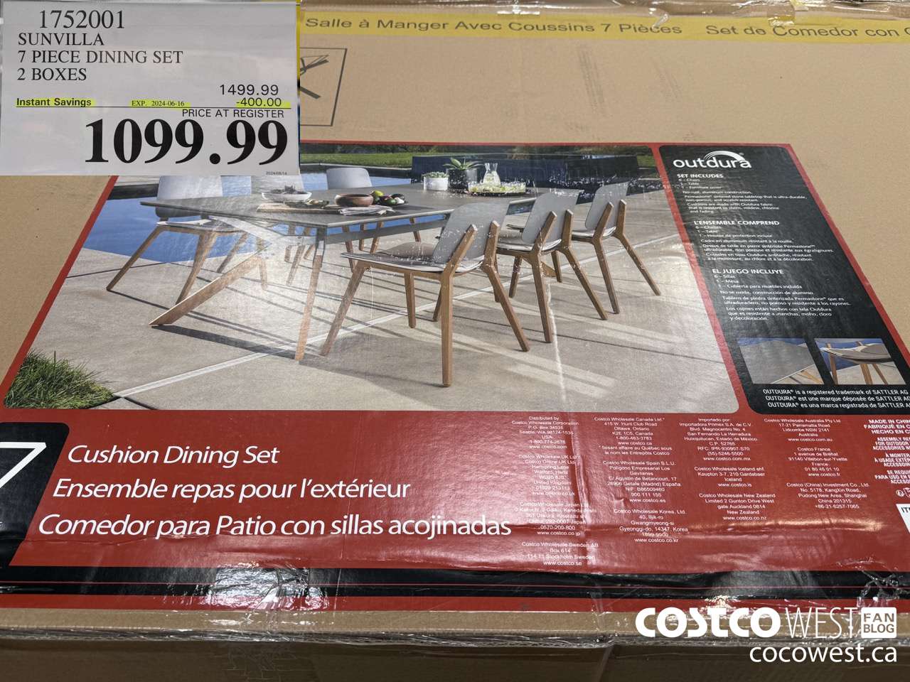 1752001 SUNVILLA 7 PIECE DINING SET 2 BOXES ($400.00 INSTANT SAVINGS EXPIRES ON 2024-06-16) $1099.99