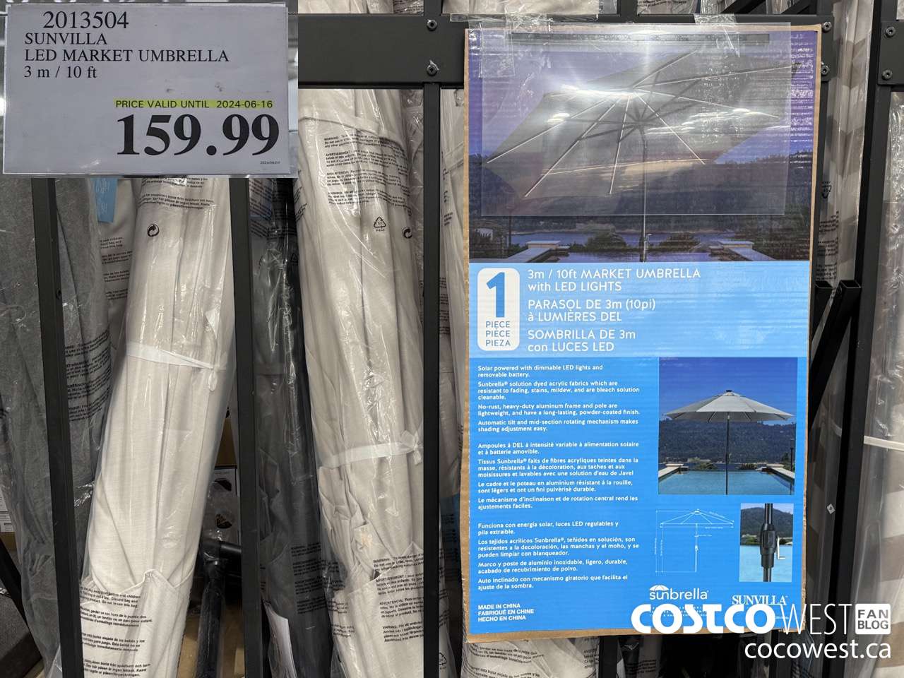 2013504 SUNVILLA LED MARKET UMBRELLA 3M / 10FT (EXPIRES ON 2024-06-16) $159.99