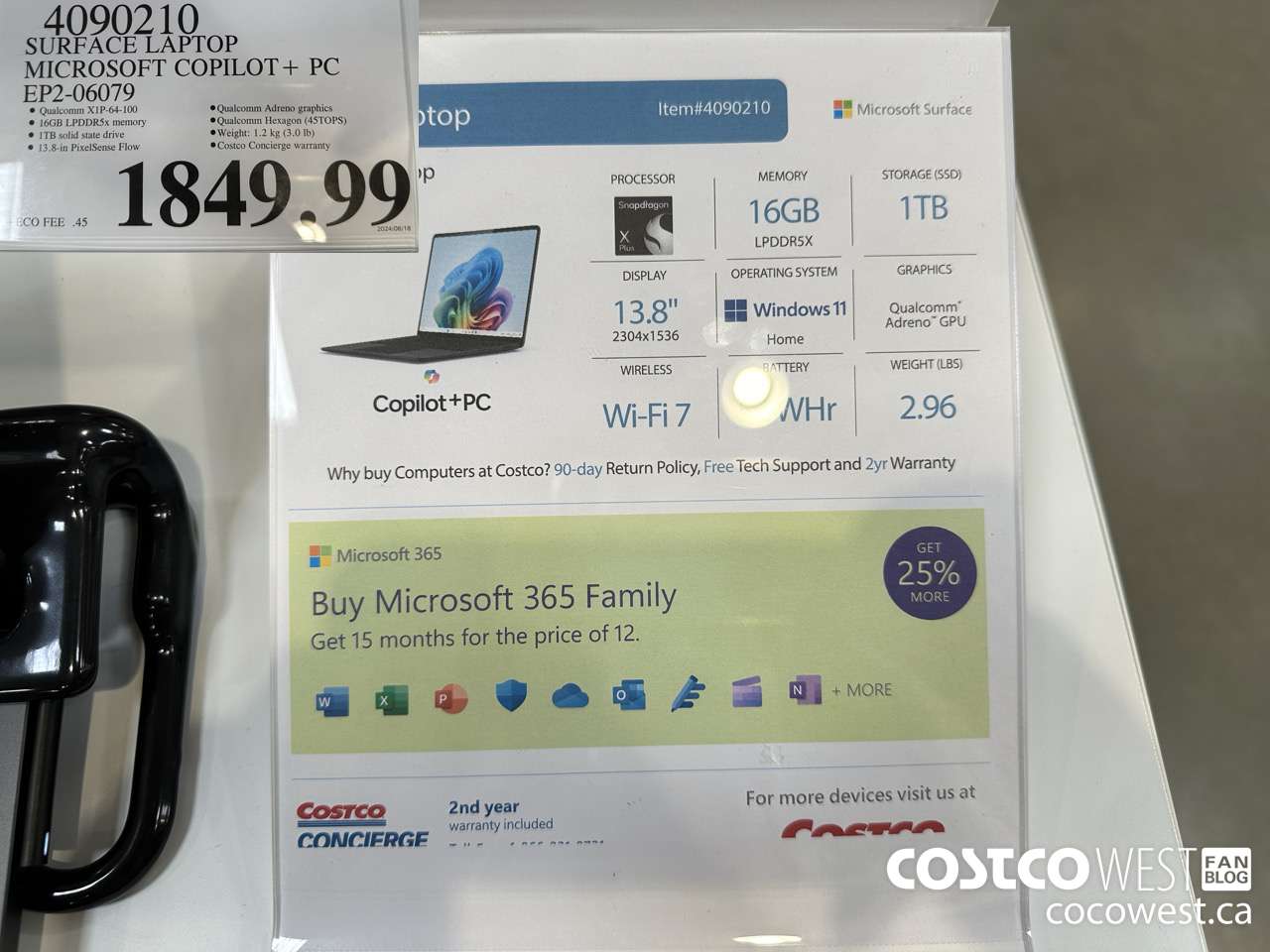 4090210 SURFACE LAPTOP MICROSOFT COPILOT + PC EP2-06079 $1849.99