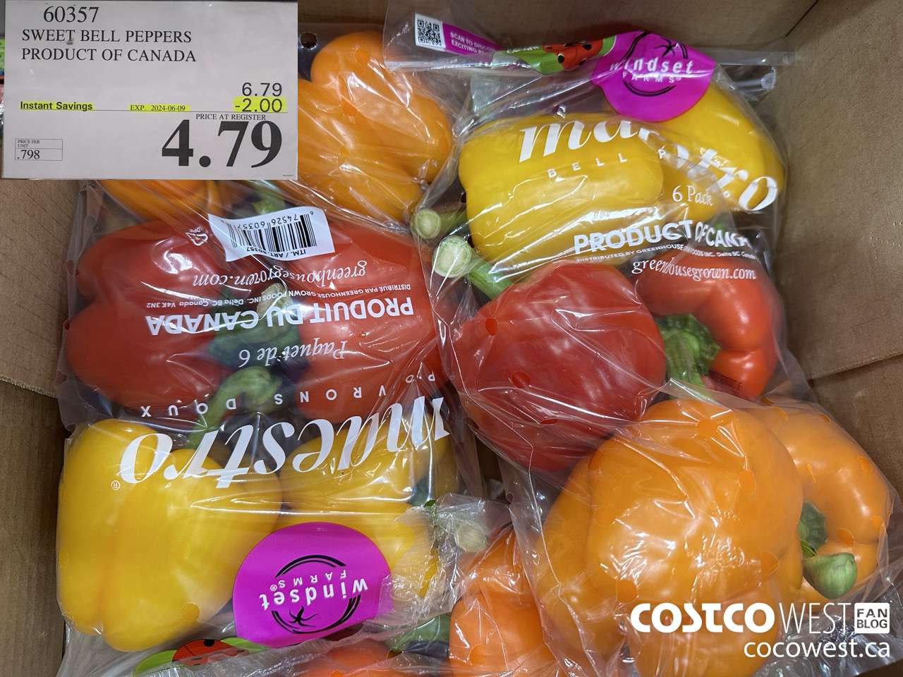 60357 SWEET BELL PEPPERS PRODUCT OF CANADA ($2.00 INSTANT SAVINGS EXPIRES ON 2024-06-09) $4.79