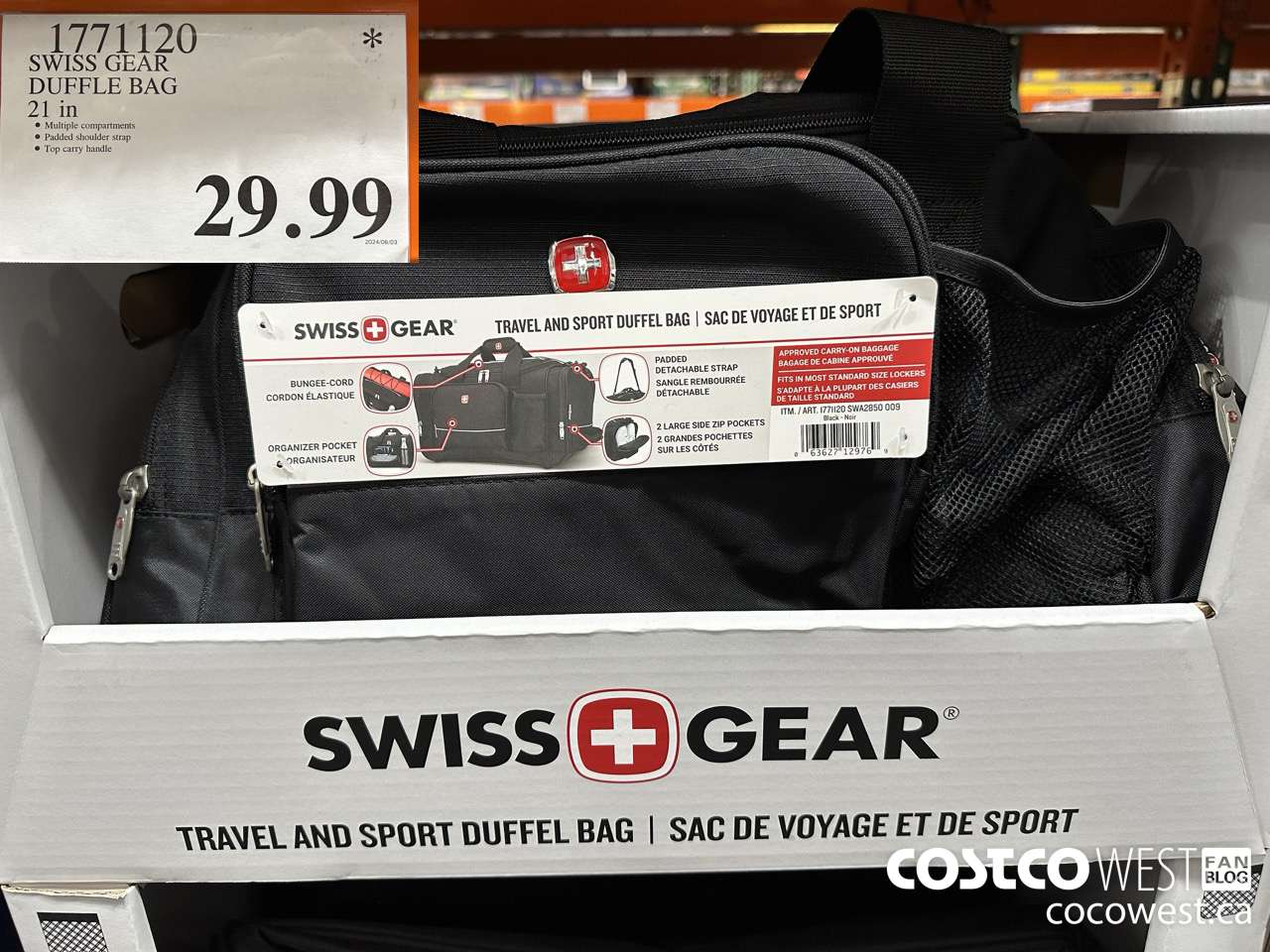 1771120 SWISS GEAR DUFFLE BAG 21 IN $29.99