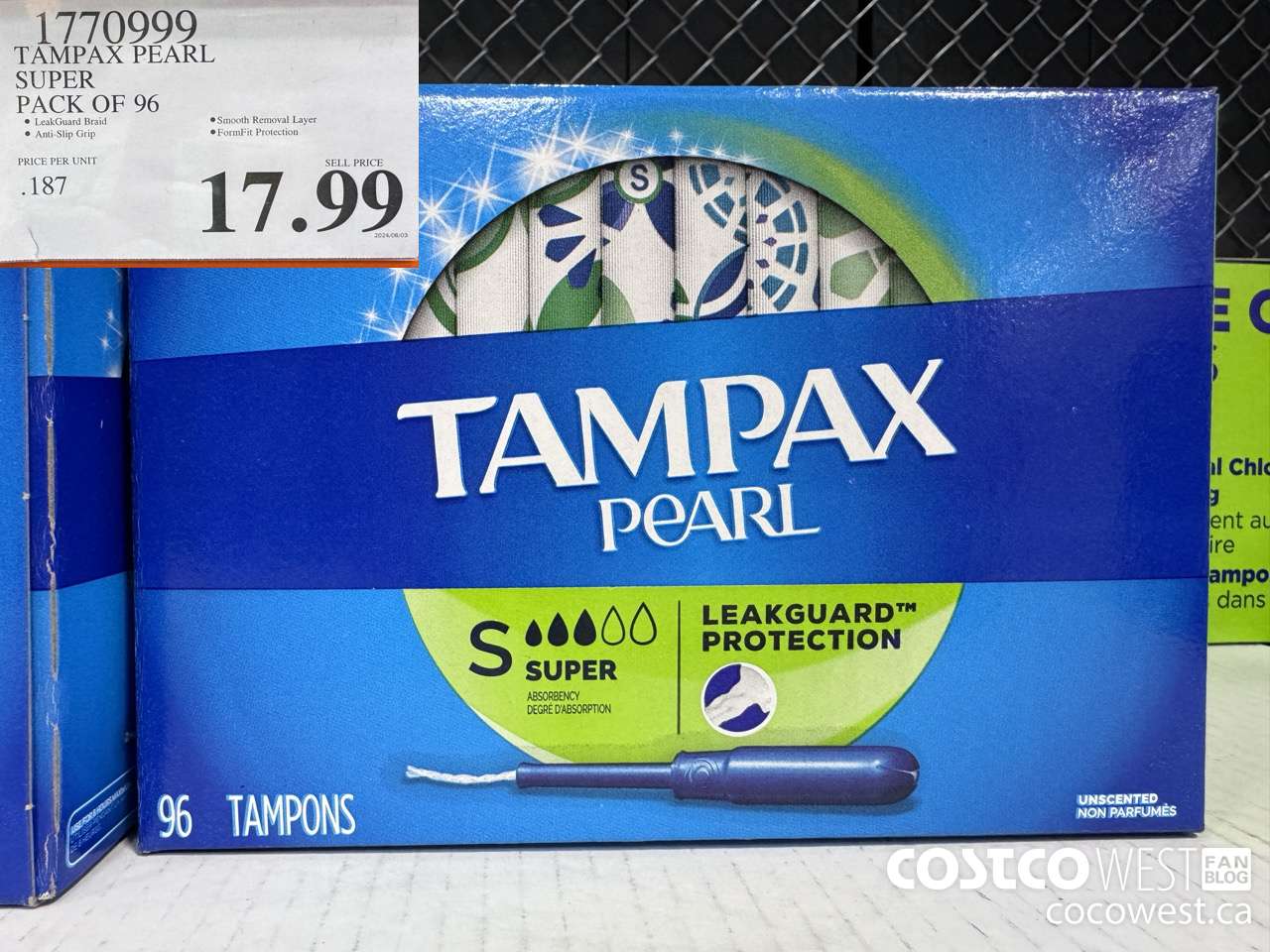 1770999 TAMPAX PEARL SUPER PACK OF 96 $17.99