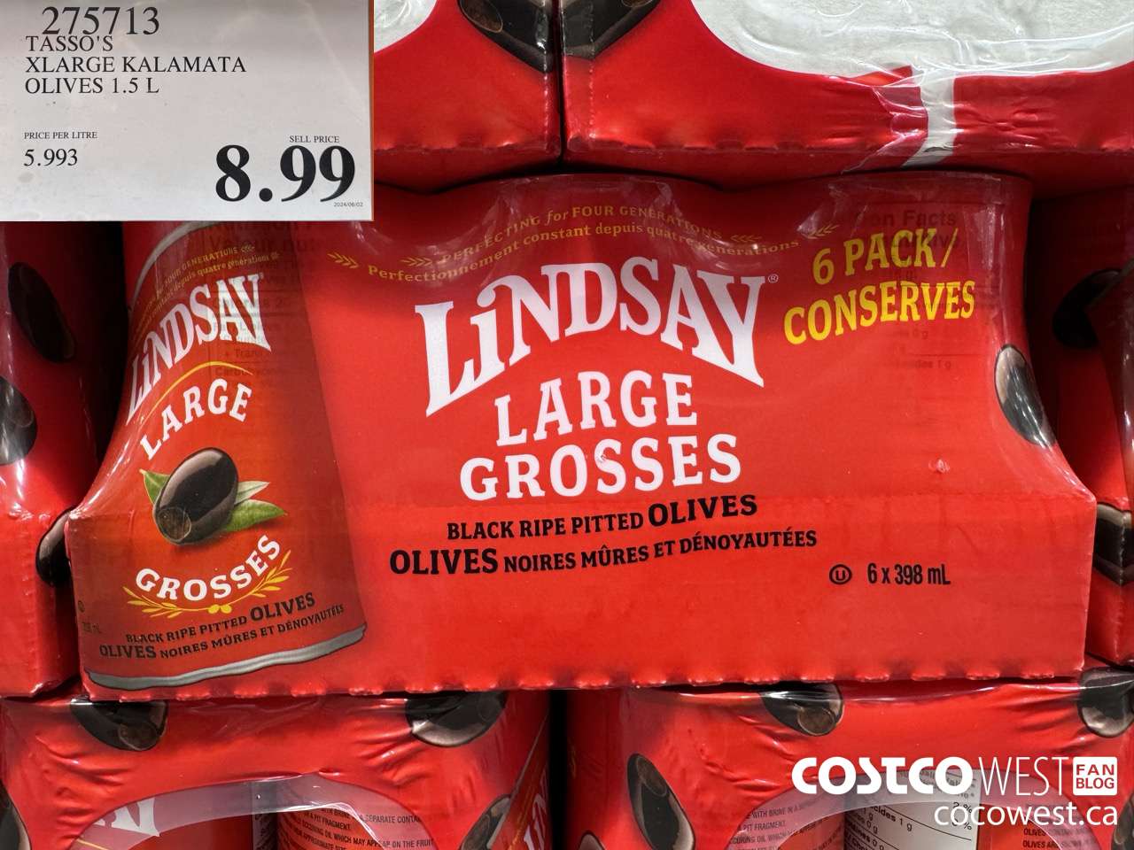 275713 TASSO'S XLARGE KALAMATA OLIVES 1.5 L $8.99