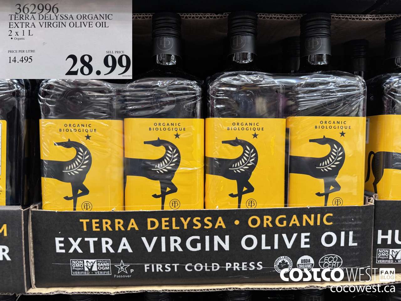 362996 TERRA DELYSSA ORGANIC EXTRA VIRGIN OLIVE OIL 2 x 1 L $28.99
