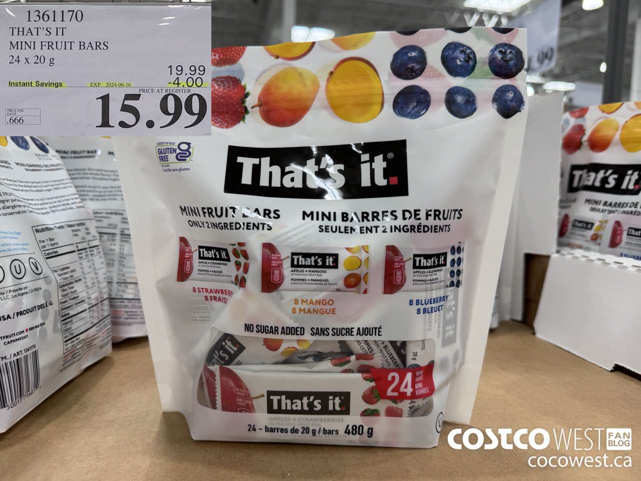 1361170 THAT'S IT MINI FRUIT BARS 24 x 20 g ($4.00 INSTANT SAVINGS EXPIRES ON 2024-06-16) $15.99