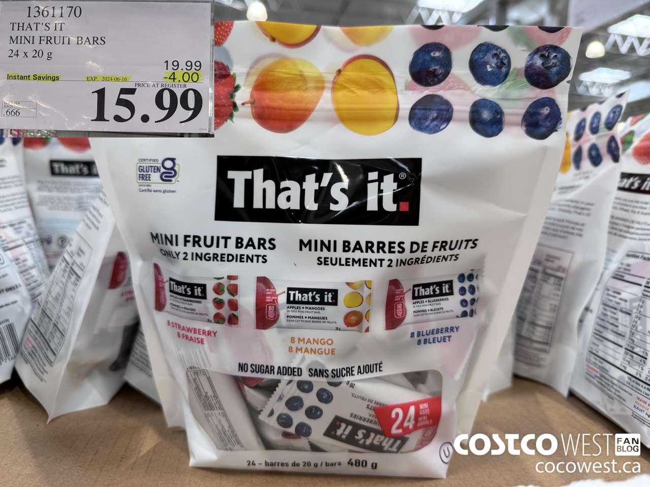 1361170 THAT'S IT MINI FRUIT BARS 24 x 20 g ($4.00 INSTANT SAVINGS EXPIRES ON 2024-06-16) $15.99