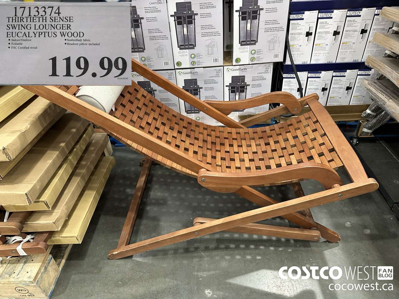 1713374 THIRTIETH SENSE SWING LOUNGER EUCALYPTUS WOOD $119.99