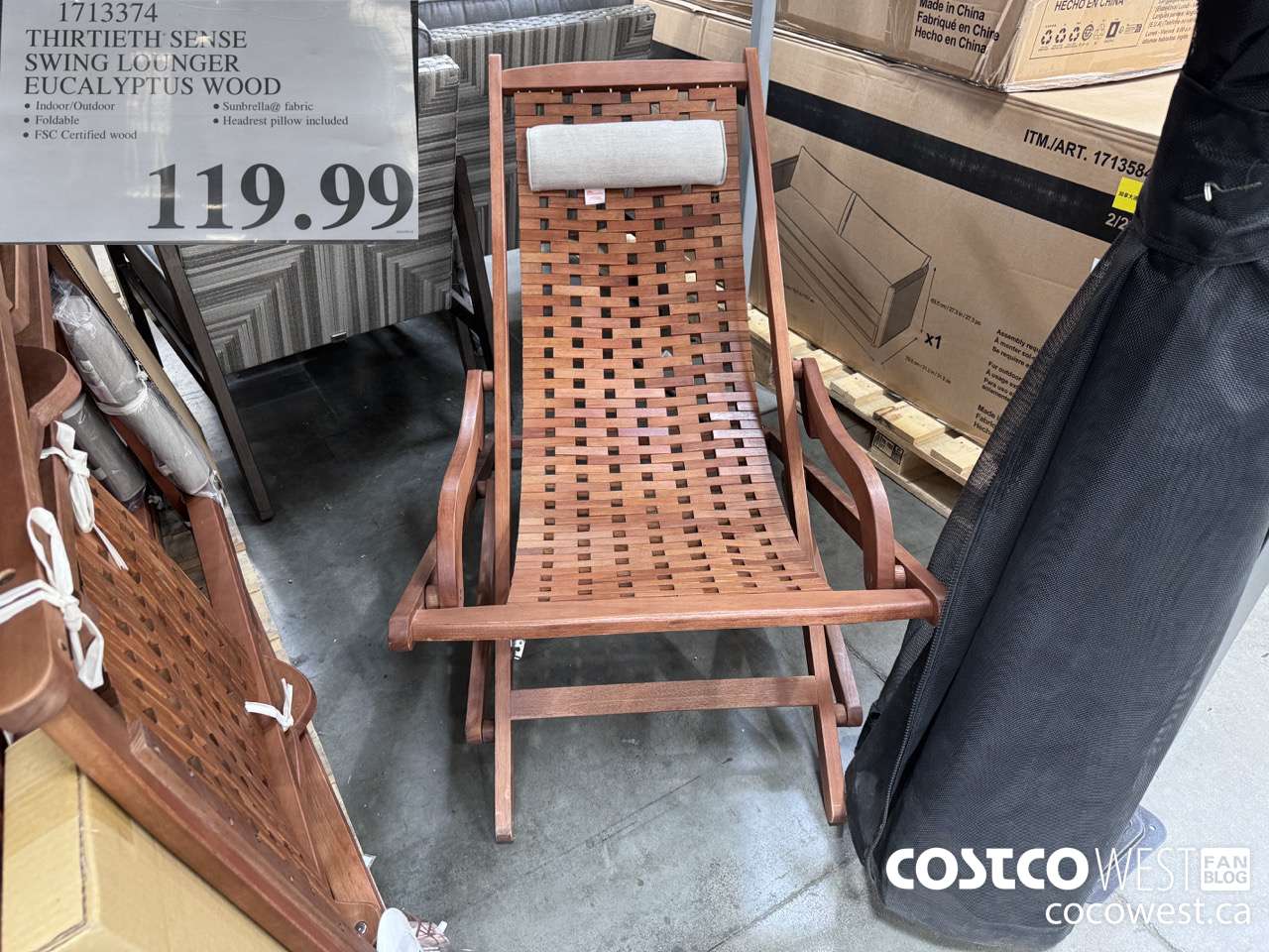 1713374 THIRTIETH SENSE SWING LOUNGER EUCALYPTUS WOOD $119.99