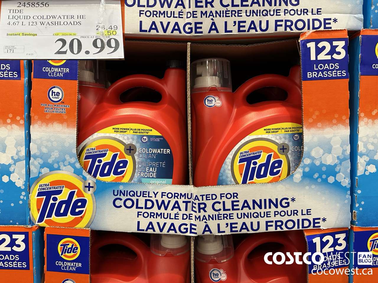 2458556 TIDE LIQUID COLDWATER HE 4.67 L 123 WASHLOADS ($5.50 INSTANT SAVINGS EXPIRES ON 2024-06-30) $20.99
