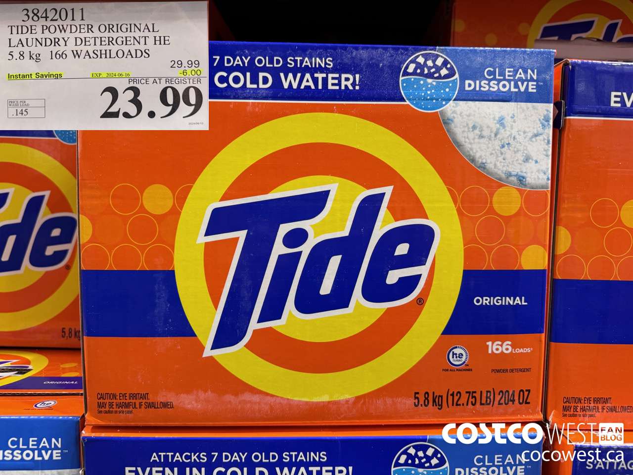 3842011 TIDE POWDER ORIGINAL LAUNDRY DETERGENT HE 5.8KG 166 WASHLOADS ($6.00 INSTANT SAVINGS EXPIRES ON 2024-06-16) $23.99