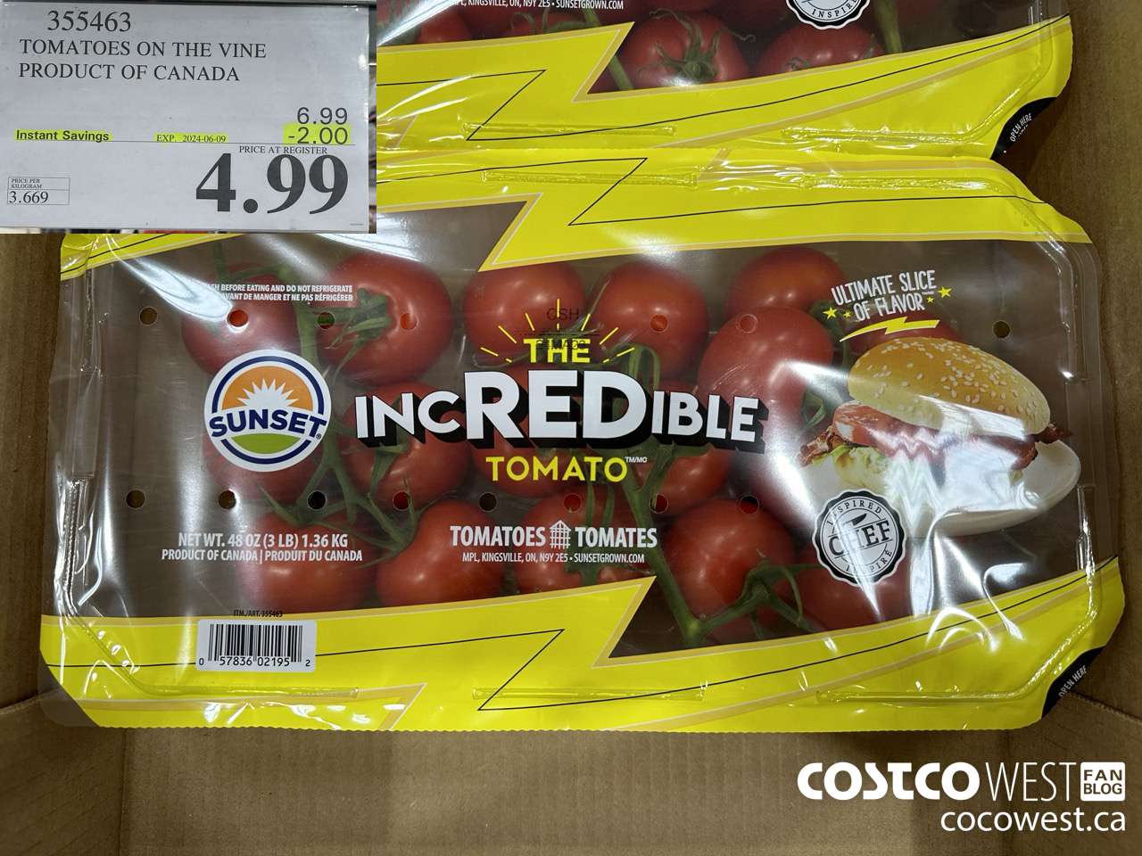 355463 TOMATOES ON THE VINE PRODUCT OF CANADA ($2.00 INSTANT SAVINGS EXPIRES ON 2024-06-09) $4.99