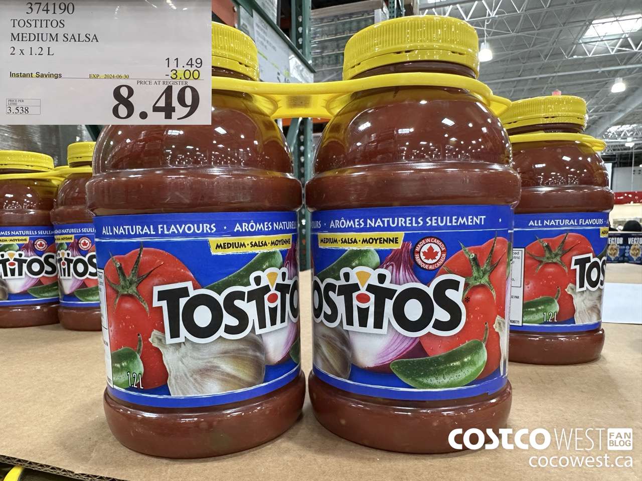 374190 TOSTITOS MEDIUM SALSA 2 X 1.2 L ($3.00 INSTANT SAVINGS EXPIRES ON 2024-06-30) $8.49