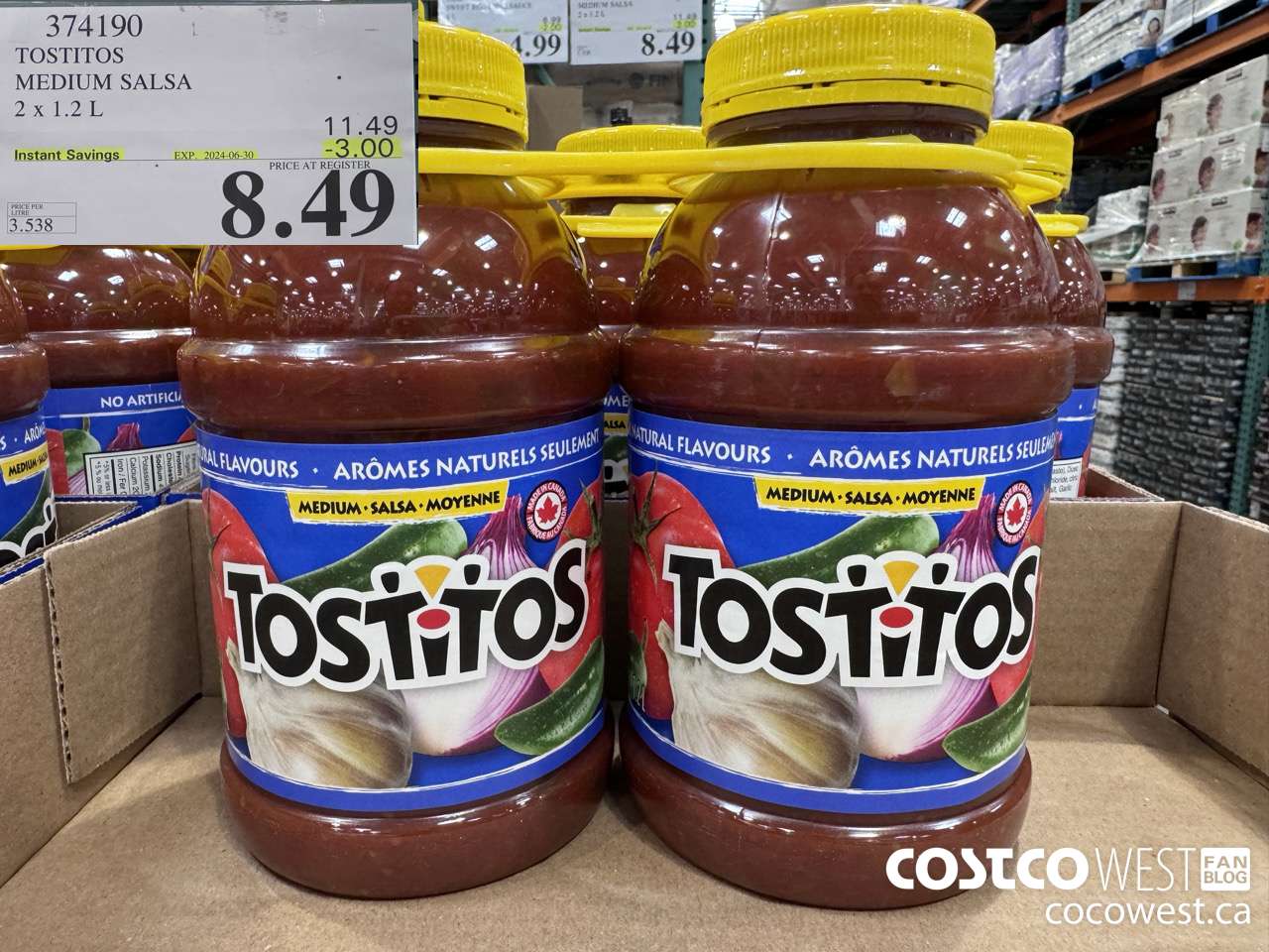 374190 TOSTITOS MEDIUM SALSA 2 X 1.2 L ($3.00 INSTANT SAVINGS EXPIRES ON 2024-06-30) $8.49