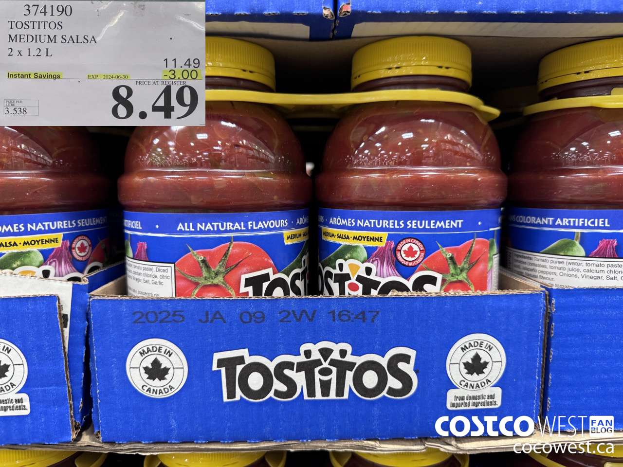 374190 TOSTITOS MEDIUM SALSA 2 X 1.2 L ($3.00 INSTANT SAVINGS EXPIRES ON 2024-06-30) $8.49