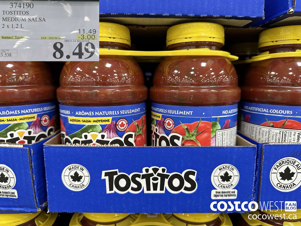 374190 TOSTITOS MEDIUM SALSA 2 X 1.2 L ($3.00 INSTANT SAVINGS EXPIRES ON 2024-06-30) $8.49