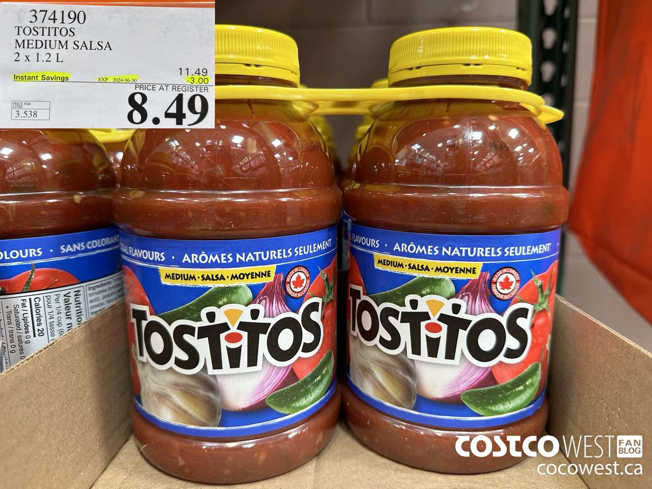 374190 TOSTITOS MEDIUM SALSA 2 X 1.2 L ($3.00 INSTANT SAVINGS EXPIRES ON 2024-06-30) $8.49
