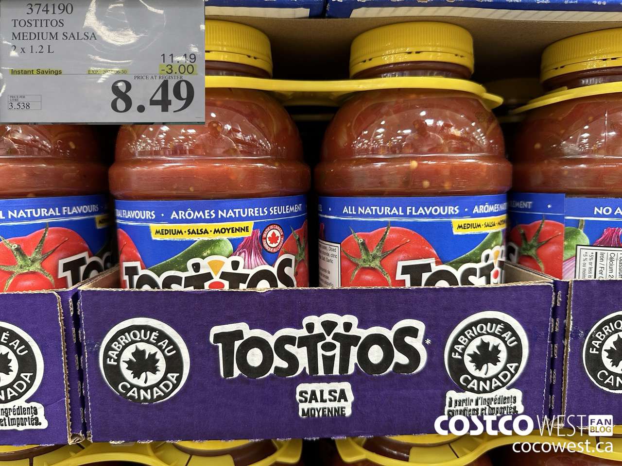 374190 TOSTITOS MEDIUM SALSA 2 X 1.2 L ($3.00 INSTANT SAVINGS EXPIRES ON 2024-06-30) $8.49