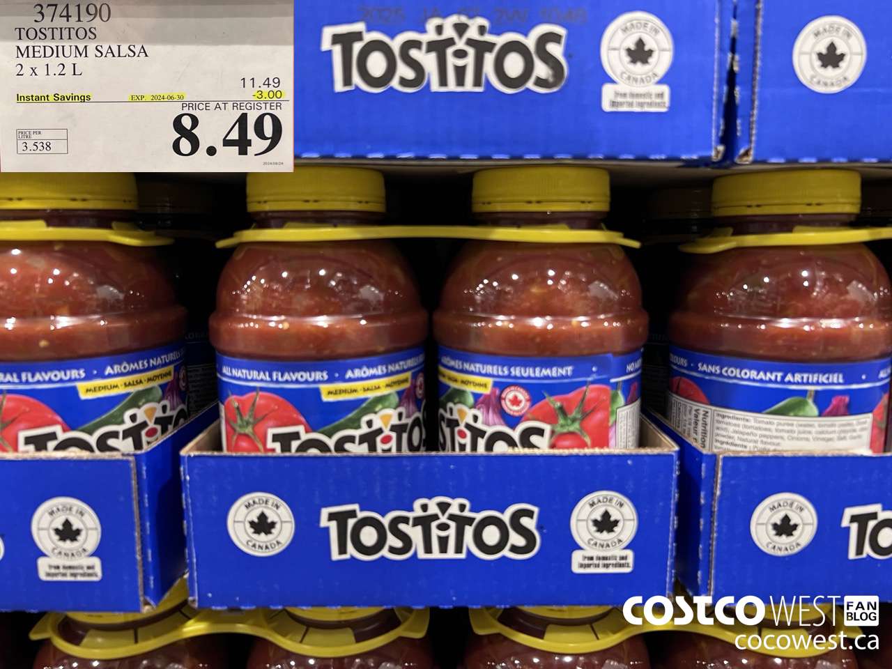 374190 TOSTITOS MEDIUM SALSA 2 X 1.2 L ($3.00 INSTANT SAVINGS EXPIRES ON 2024-06-30) $8.49