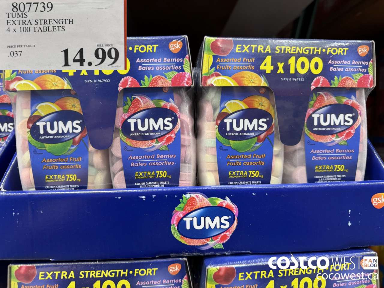807739 TUMS EXTRA STRENGTH 4 X 100 TABLETS $14.99