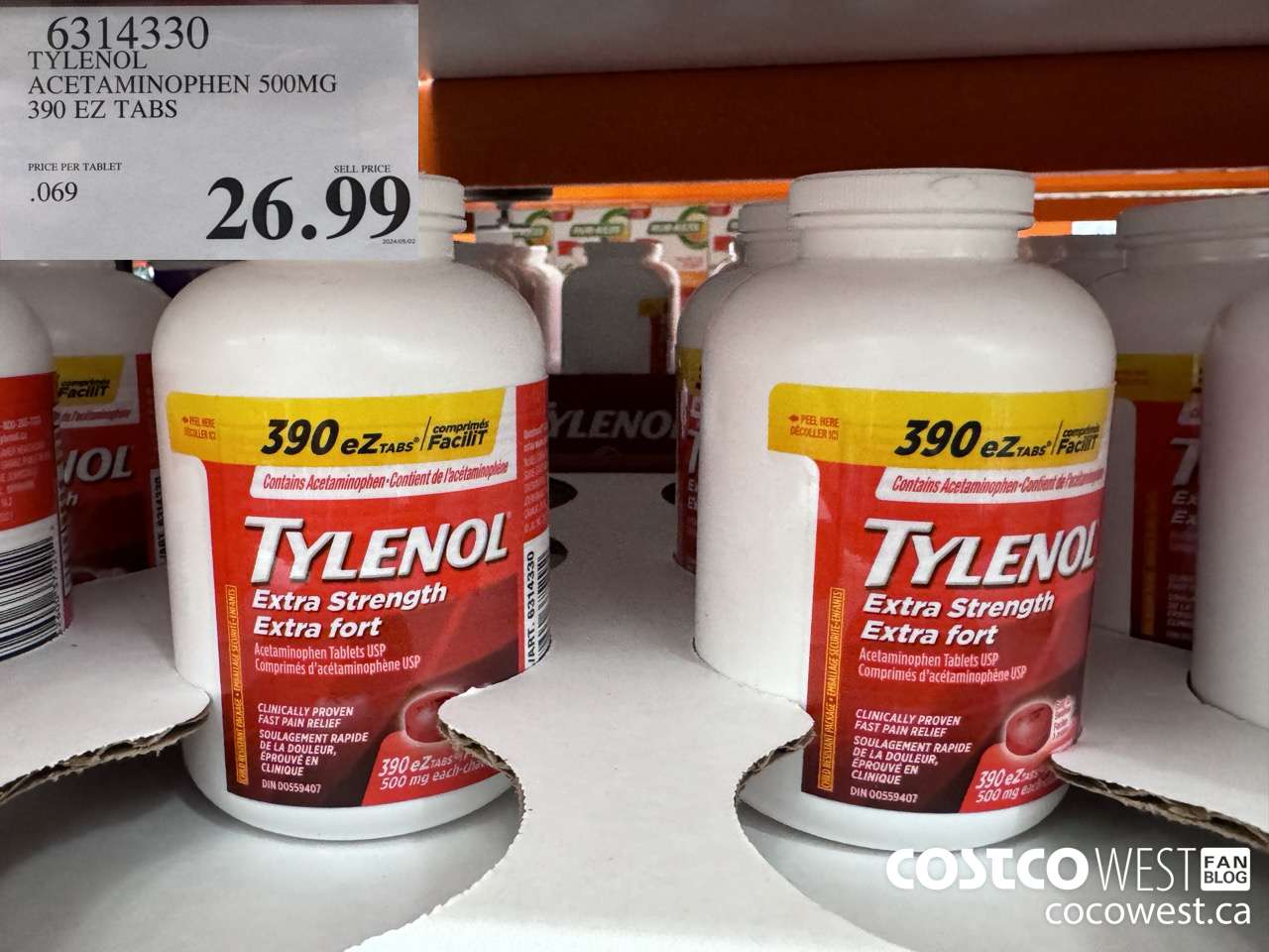 6314330 TYLENOL ACETAMINOPHEN 500MG 390 EZ TABS $26.99